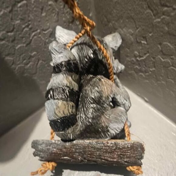 Hanging.Resin Raccoon Sitting in Swing Roman Raccoon Pudgy Pals - Picture 5 of 5